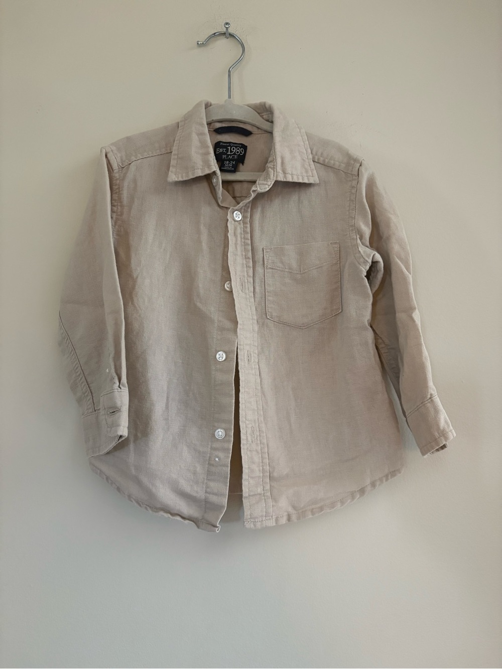 The children’s place Beige tan neutral Long-Sleeve Button-Down Shirt 18-24M